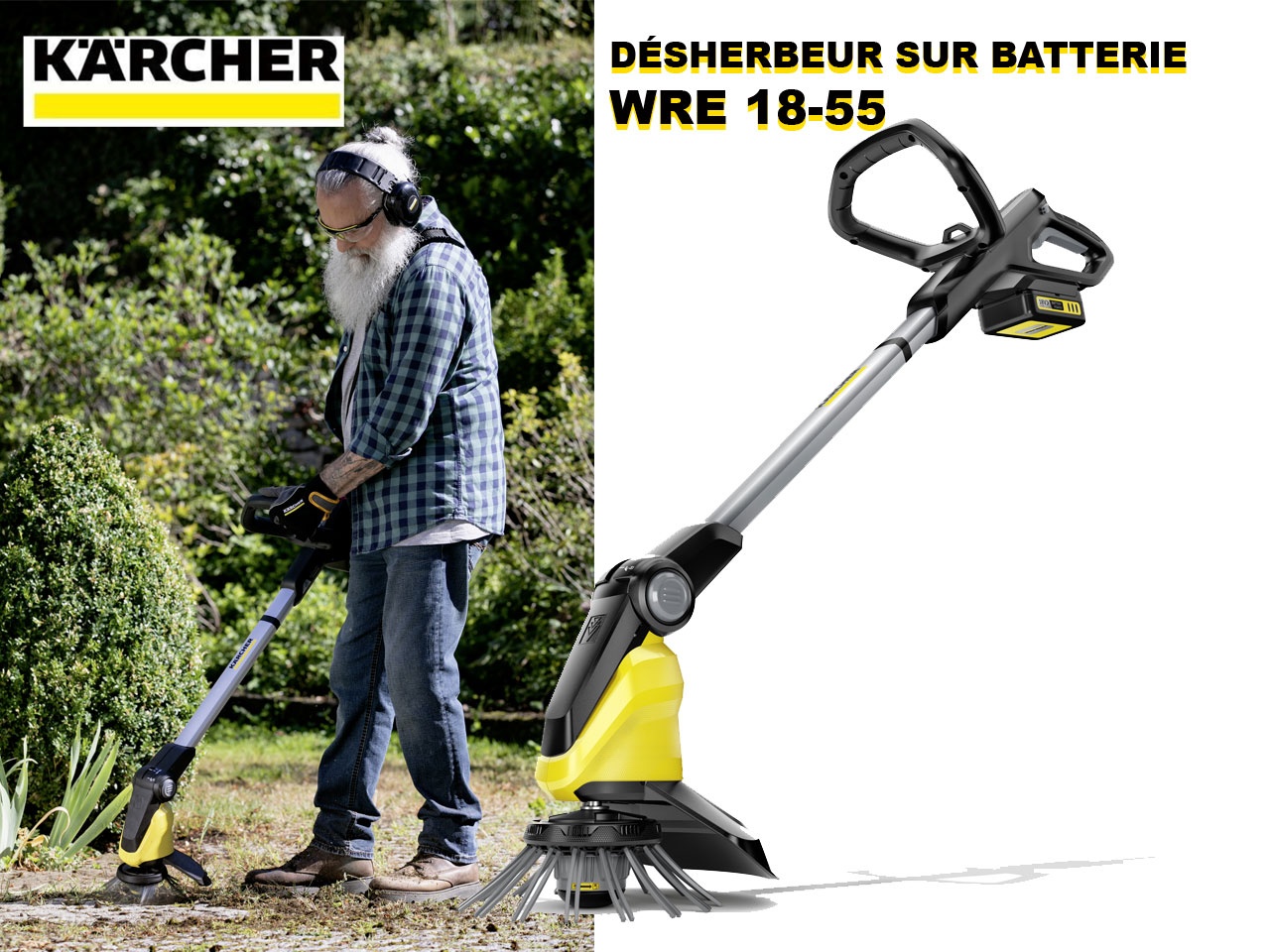 Karcher - Désherbeur sur batterie KARCHER WRE 18 - 55 (avec batterie  amovible 18V / 2,5 Ah + chargeur standard) - Desherbeur - Rue du Commerce