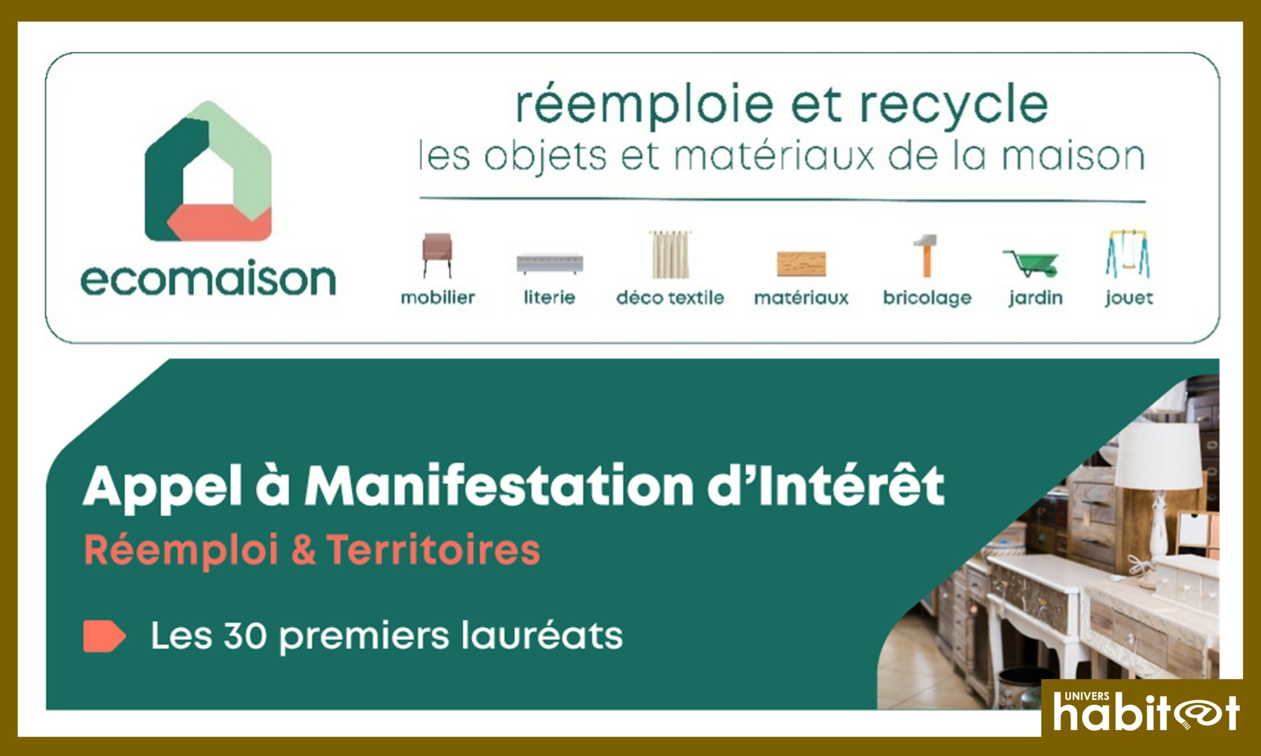 L’éco-organisme Ecomaison soutient 30 projets de réemploi solidaires à travers toute la France