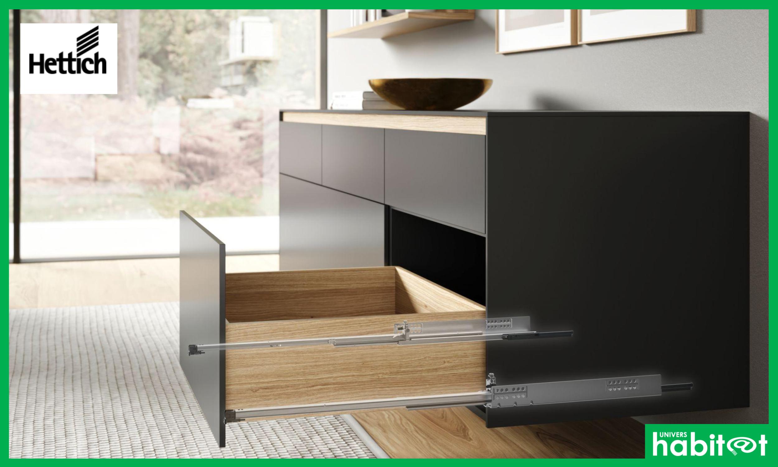 Hettich transforme les tiroirs en bois avec les coulisses Quadro 5D